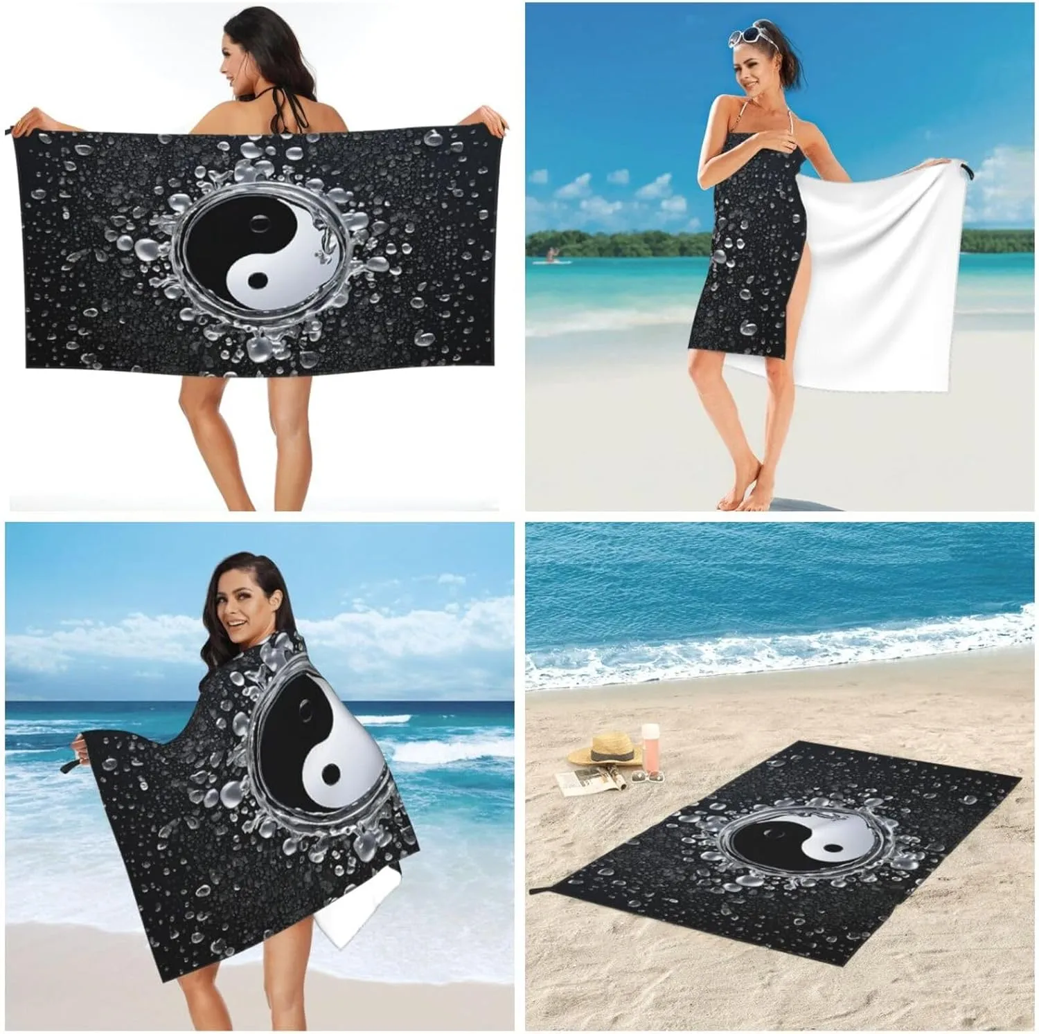31.5"x63" Microfiber Soft Pool Towel, Beach Towel Quick Dry Towel for Bathroom,Pool,gym,travel,beach - Ying Yang Diagram