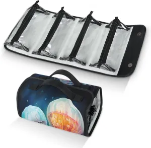 3D Aniaml Jellyfish Travel Toiletry Bag Clear Cosmetic Bag Organizer Waterproof Foldable Makeup Bag with 4 PVC Pouches Travel Organizer Bags for Luggage Business Trip