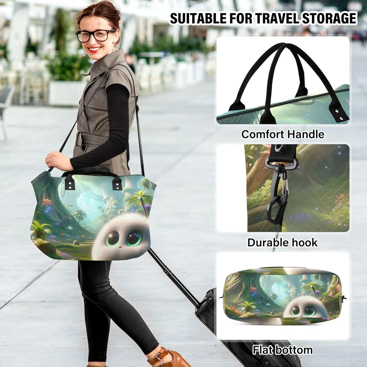 3D Animation Fluffy Creature Duffel Bags for Traveling Toiletry Bag Set of 2, Print Women Tote Gym Bag Weekend Bag Duffel