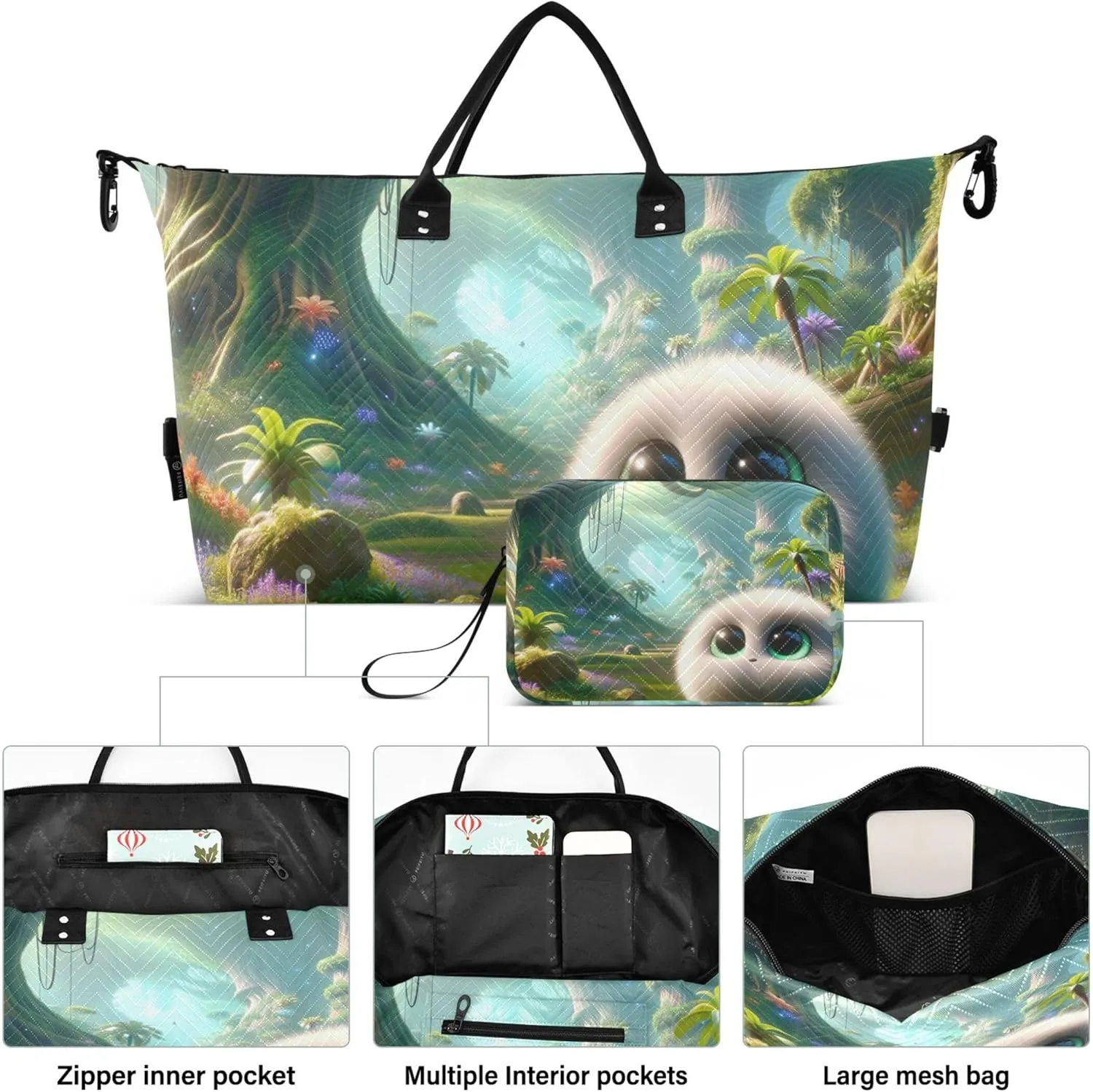 3D Animation Fluffy Creature Duffel Bags for Traveling Toiletry Bag Set of 2, Print Women Tote Gym Bag Weekend Bag Duffel