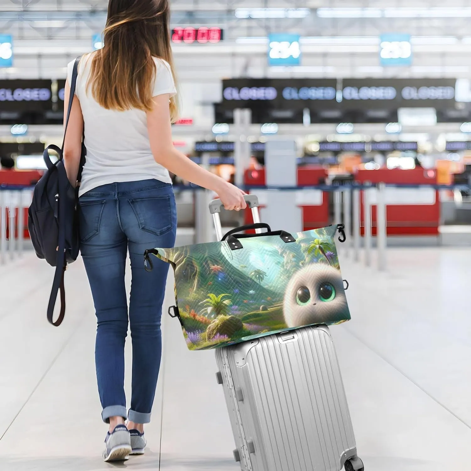 3D Animation Fluffy Creature Duffel Bags for Traveling Toiletry Bag Set of 2, Print Women Tote Gym Bag Weekend Bag Duffel
