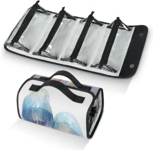 3D Jellyfish Travel Toiletry Bag Clear Cosmetic Bag Organizer Waterproof Foldable Makeup Bag with 4 PVC Pouches Travel Organizer Bags for Luggage Business Trip