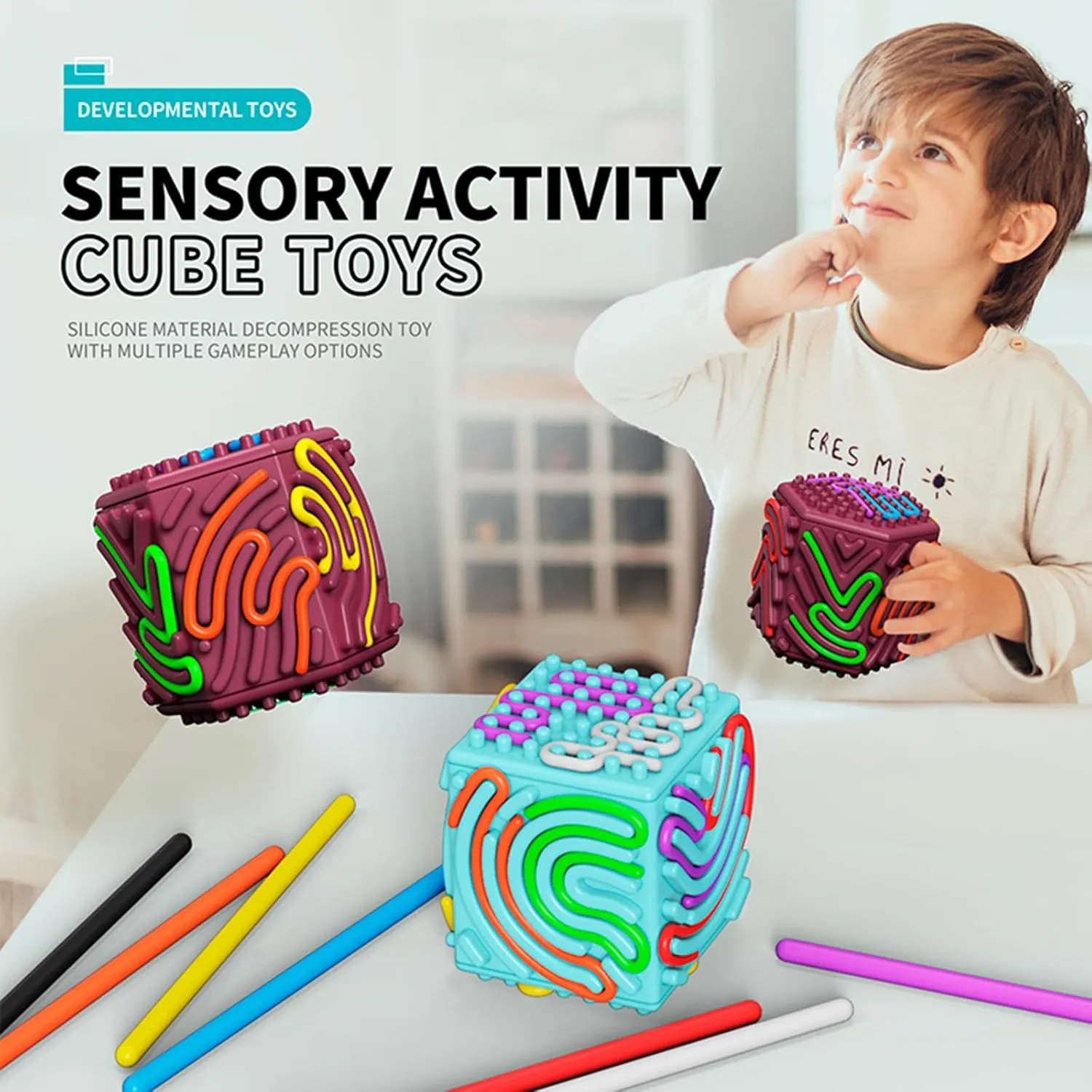 3D Silicone Sensory Activity Board, Fidget Cube Toys for Autism Anxiety Relief, Push and Peel Calm Down Toy for Travel, Stress & ADHD, Sensory Toys for Kids with Autism & Adults