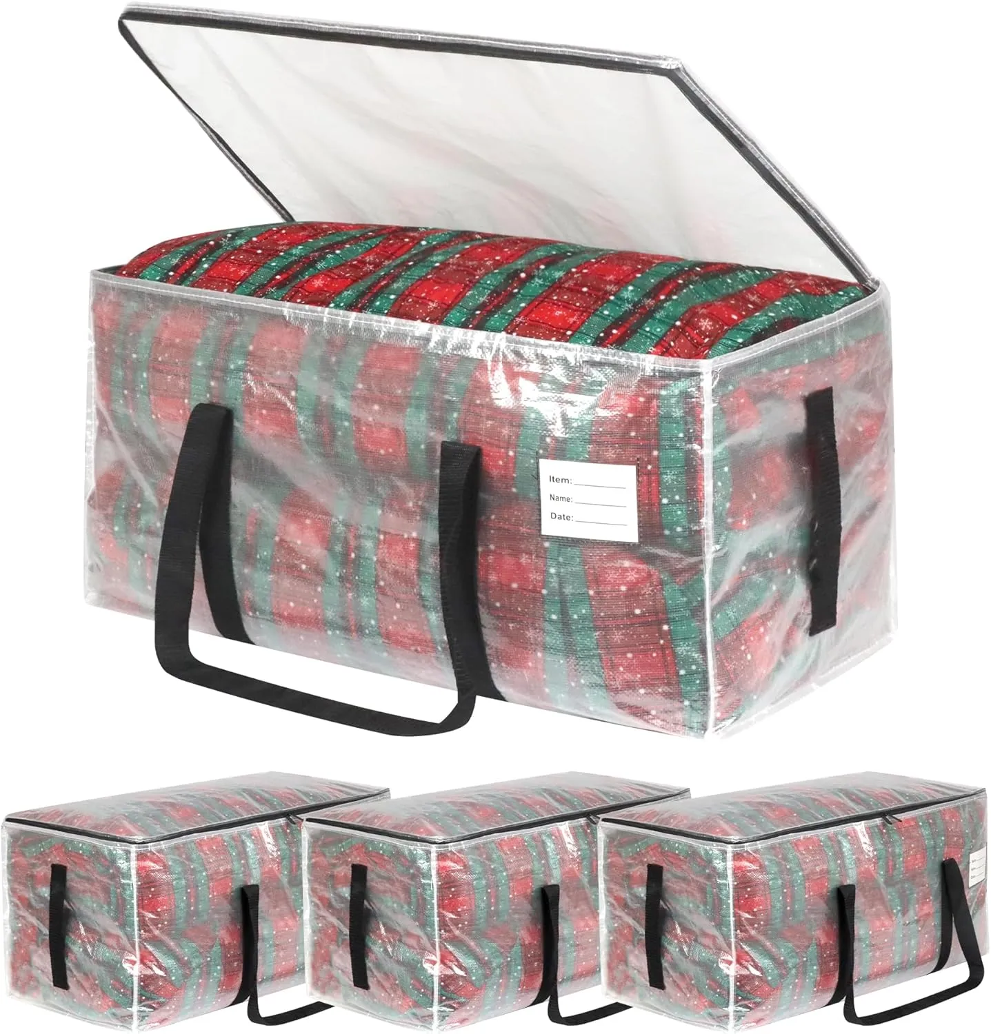4 Pack Clear Moving Bags with Clear Window, Storage Bags with Full Wrap Carrying Handles & Zippers,Large Packing Bag for Saving Space, Alternative to Moving Boxes