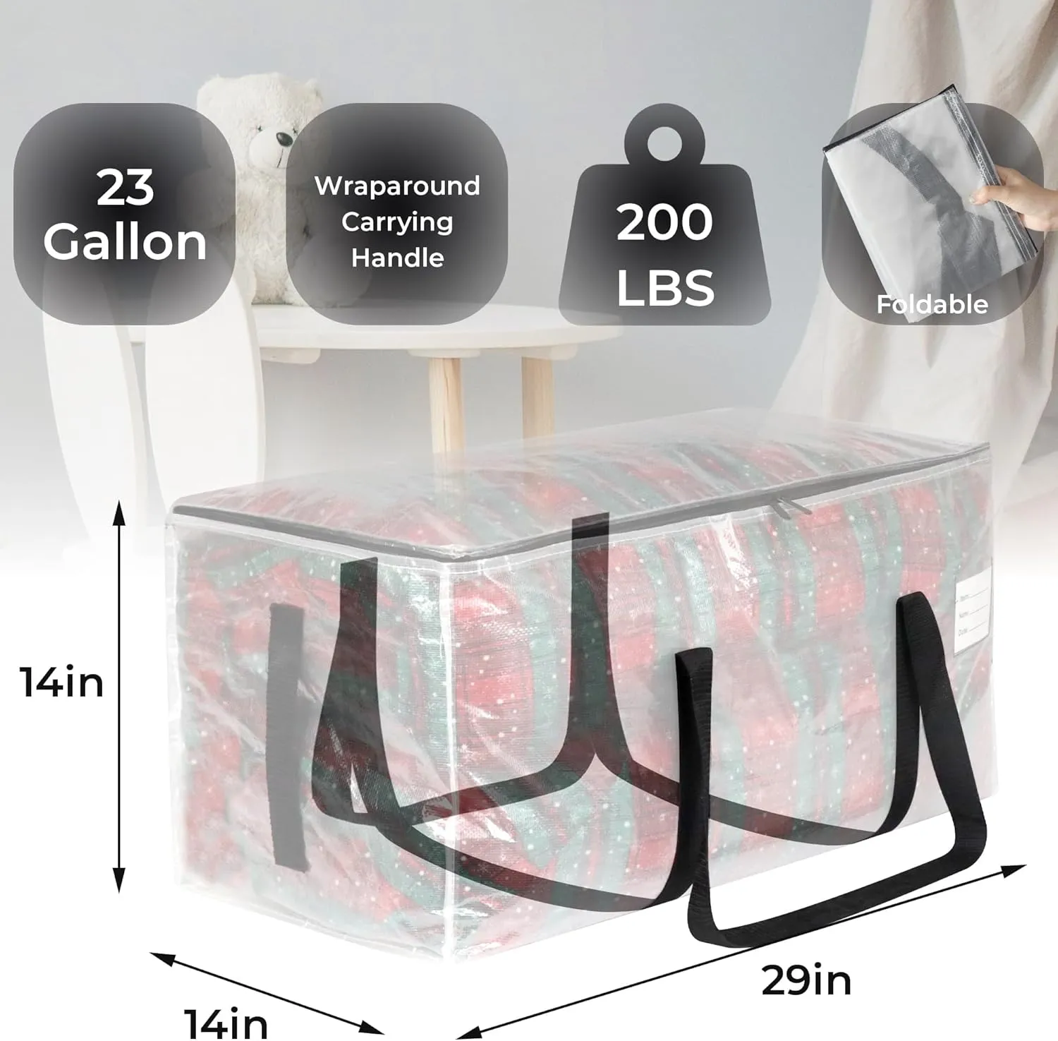 4 Pack Clear Moving Bags with Clear Window, Storage Bags with Full Wrap Carrying Handles & Zippers,Large Packing Bag for Saving Space, Alternative to Moving Boxes