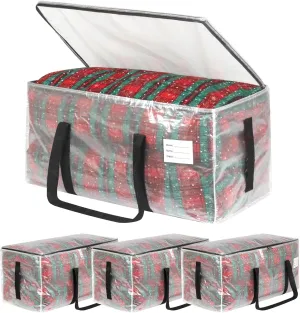 4 Pack Clear Moving Bags with Clear Window, Storage Bags with Full Wrap Carrying Handles & Zippers,Large Packing Bag for Saving Space, Alternative to Moving Boxes