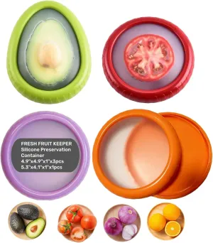 4 Pack Reusable Silicone Food Storage Containers - Avocado Saver & Onion Storage, BPA-Free, Fruit and Vegetable Anti-Oxidation Storage Box, Prevent Flavor Mixing, Fresh Pod for Fridge, Keep Fresh