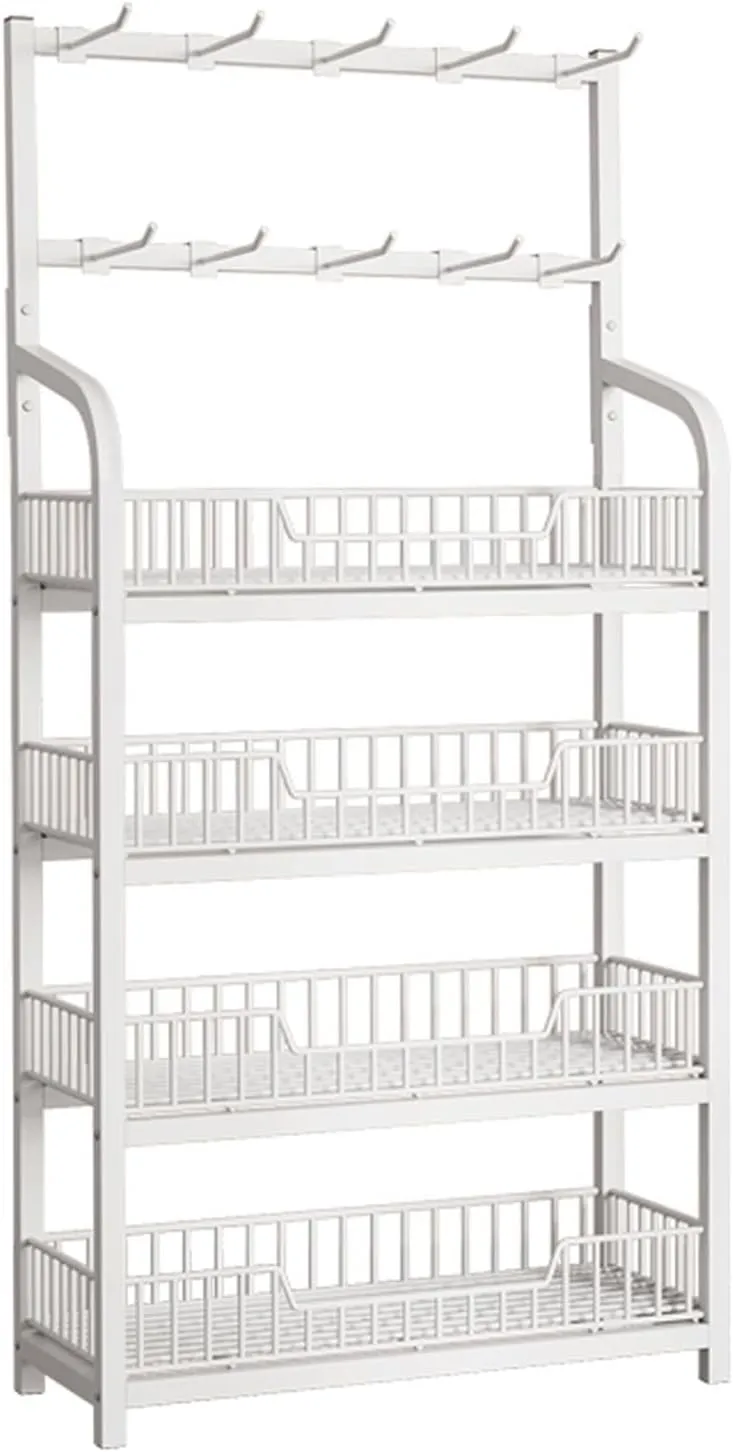 4-Tier Metal Retail Display Rack with Hooks - Supermarket Snack Shelf for Home, Kitchen & Pantry - 23.6in Chip Bag Holder with Guardrail - Ideal for Convenience Stores
