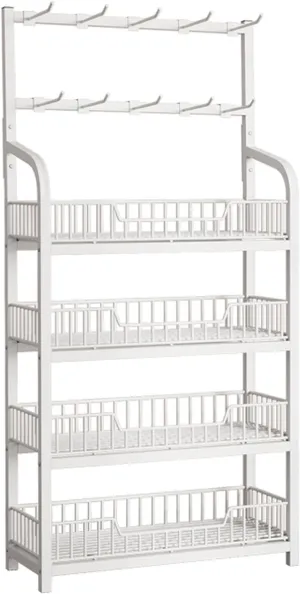 4-Tier Metal Retail Display Rack with Hooks - Supermarket Snack Shelf for Home, Kitchen & Pantry - 23.6in Chip Bag Holder with Guardrail - Ideal for Convenience Stores