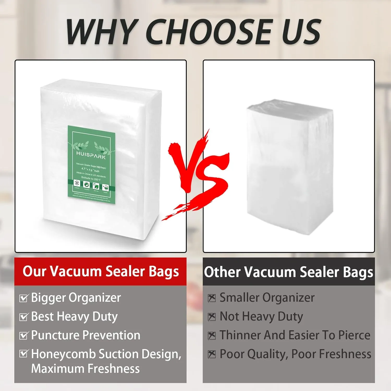 4.7" x 7.8" Vacuum Sealer Bags,Heavy Duty Pre-Cut Design Commercial Grade Food Sealable Bag for Heat Seal Food Storage,Smell Proof Bags Boilsafe to 280°F Freezable, Resizable,Reuseable (100Pcs)