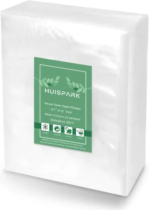 4.7" x 7.8" Vacuum Sealer Bags,Heavy Duty Pre-Cut Design Commercial Grade Food Sealable Bag for Heat Seal Food Storage,Smell Proof Bags Boilsafe to 280°F Freezable, Resizable,Reuseable (100Pcs)
