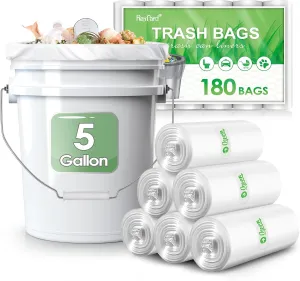 5 Gallon 180 Counts (fit 4.5-5.3 Gal) Small Strong Trash Bags Garbage Bags by RayPard, 18-20 Liter trash Bin Liners for Home Office Kitchen Bathroom Bedroom, 5 Gallon Bucket Liner, Clear