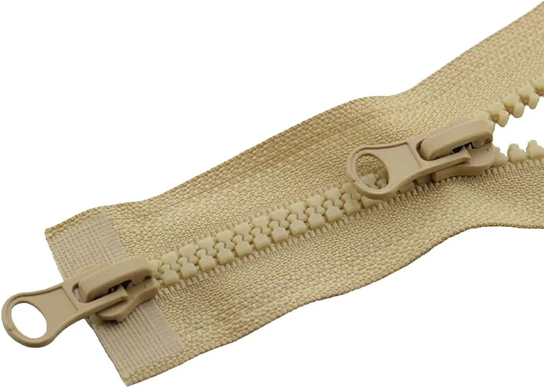 5# Khaki Open-end Double Slider Length Zipper Resin Zipper Down Jacket Overcoat Zipper Clothing Accessories, 120cm