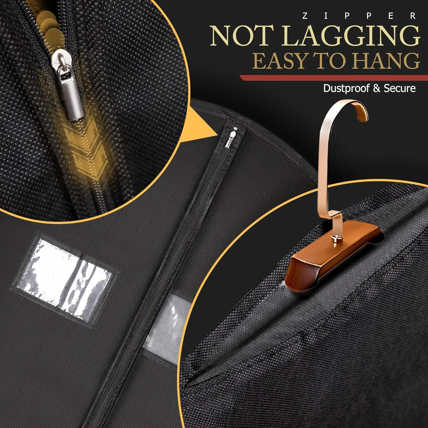 5 Pack 40-inch Suit Bag Garment Bag for Travel and Storage, Garment Bags for Hanging Clothes with Zipper and Visible Transparent Window, Black