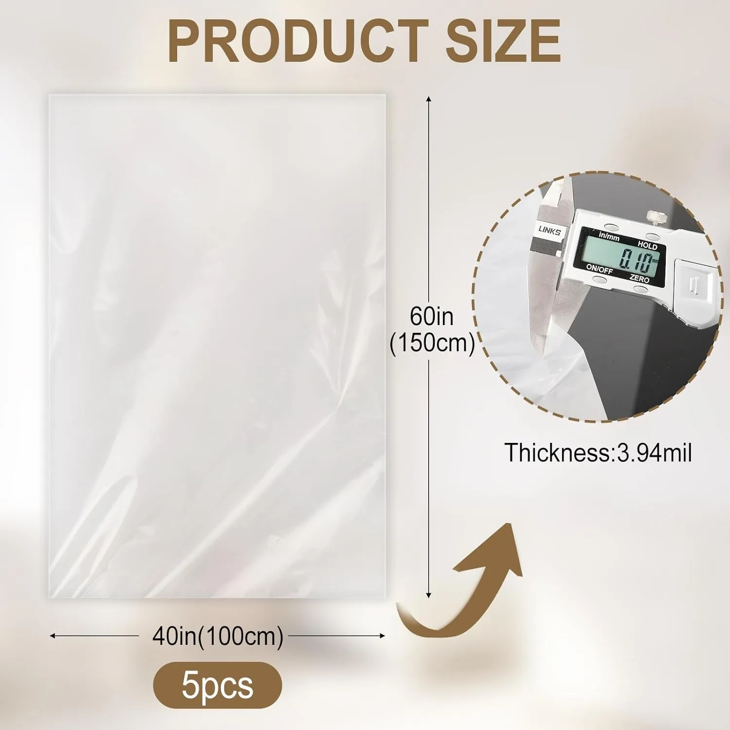 5 Pack Extra Large Clear Plastic Bags,3.94 Mil thick 40x60 Inches Giant Waterproof Storage Bags,Reusable Jumbo Storage Bags for Clothes Suitcase Furniture Kids Bike Xmas tree