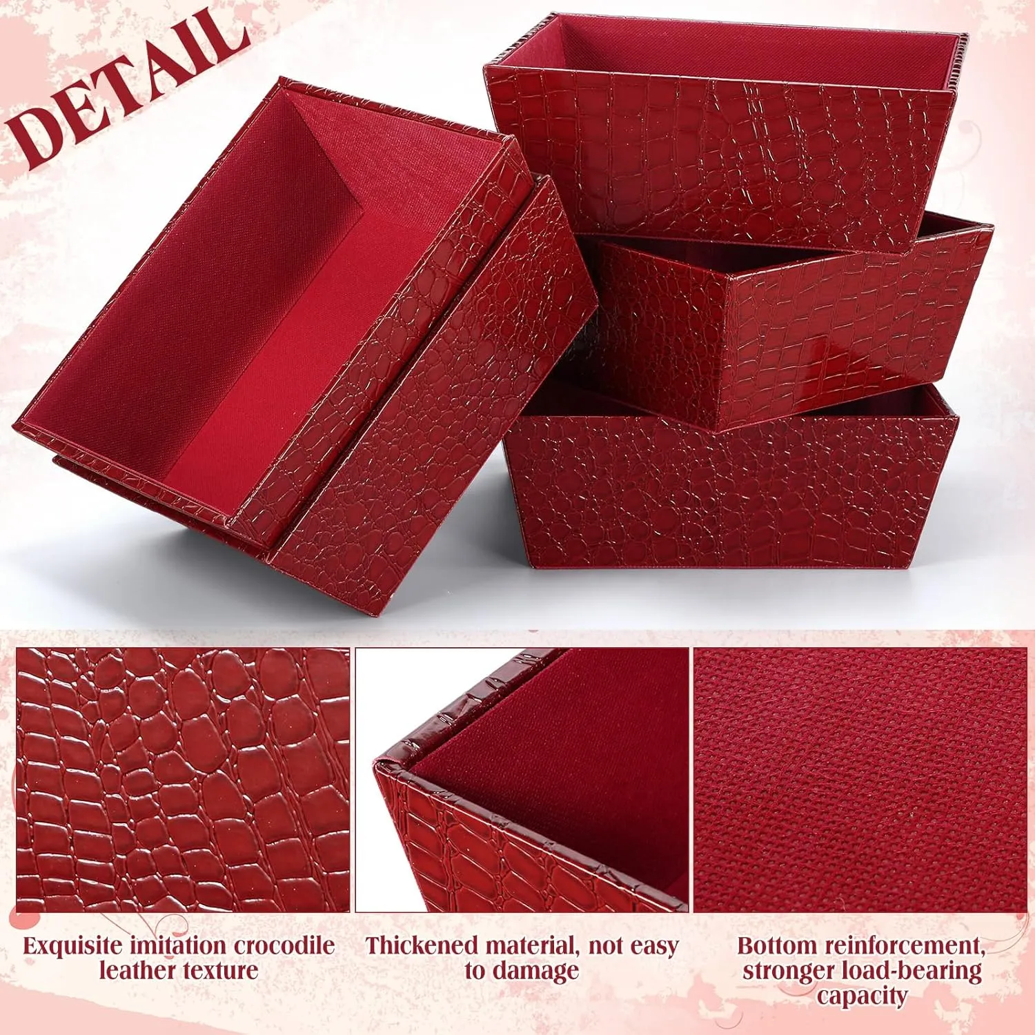 5 Set Leather Empty Gift Basket with Gift Bags Bow Ribbons Greeting Cards 9.8x8.3x3.5'' Empty Basket for Graduation Gifts Wedding Mother's Day Housewarming Gift Birthday Snack Storage Favors