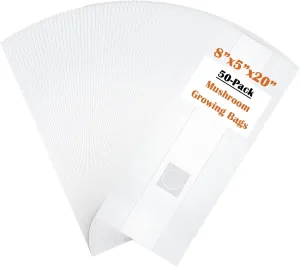 50-Pack Autoclavable Mushroom Growing Bag Bulk with Microporous Filter Patchs - Large 8"x5"x20" Extra 6 Mil Thick| Mushroom Cultivation Spawn Supply Myco Bag Bulk Substrate Bags