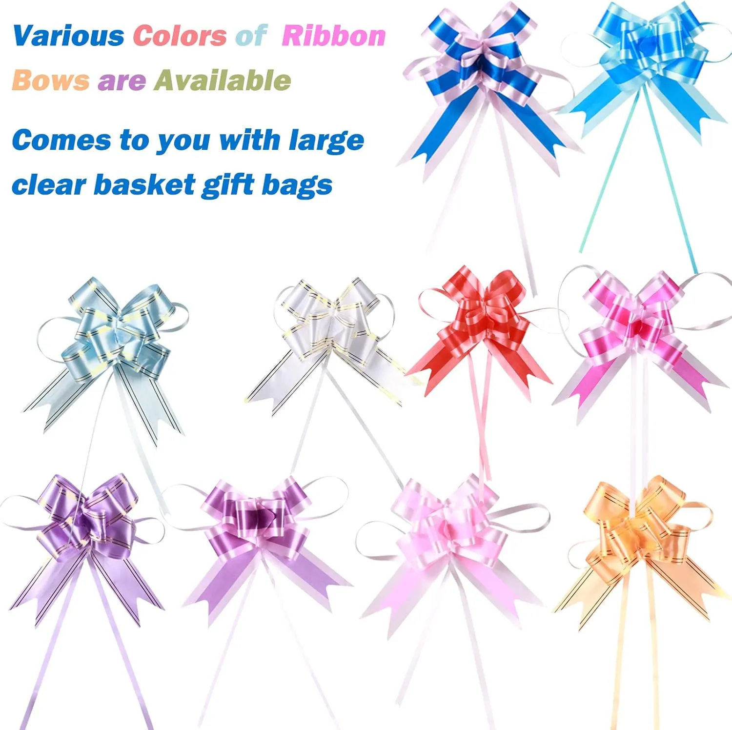 50 Packs Large Cellophane Bags 24" x 30" Clear Cellophane Gift Basket Wraps Extra-large 2.3 Mil Thick Clear Cello Bags for Fruit Basket, Gift Wrap, Treats, Arts and Crafts, 50ct Ribbon Bows