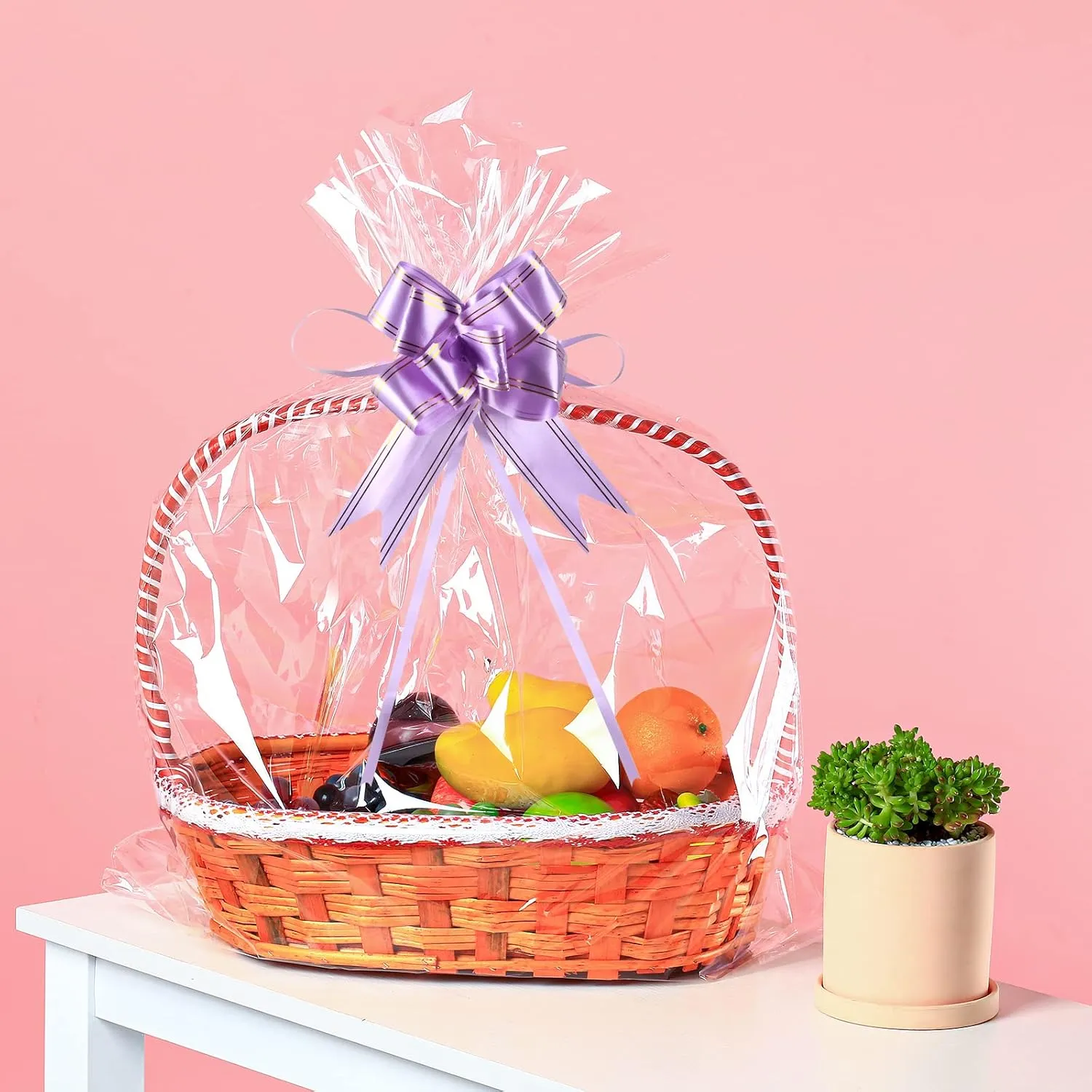50 Packs Large Cellophane Bags 24" x 30" Clear Cellophane Gift Basket Wraps Extra-large 2.3 Mil Thick Clear Cello Bags for Fruit Basket, Gift Wrap, Treats, Arts and Crafts, 50ct Ribbon Bows