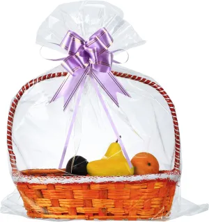50 Packs Large Cellophane Bags 24" x 30" Clear Cellophane Gift Basket Wraps Extra-large 2.3 Mil Thick Clear Cello Bags for Fruit Basket, Gift Wrap, Treats, Arts and Crafts, 50ct Ribbon Bows