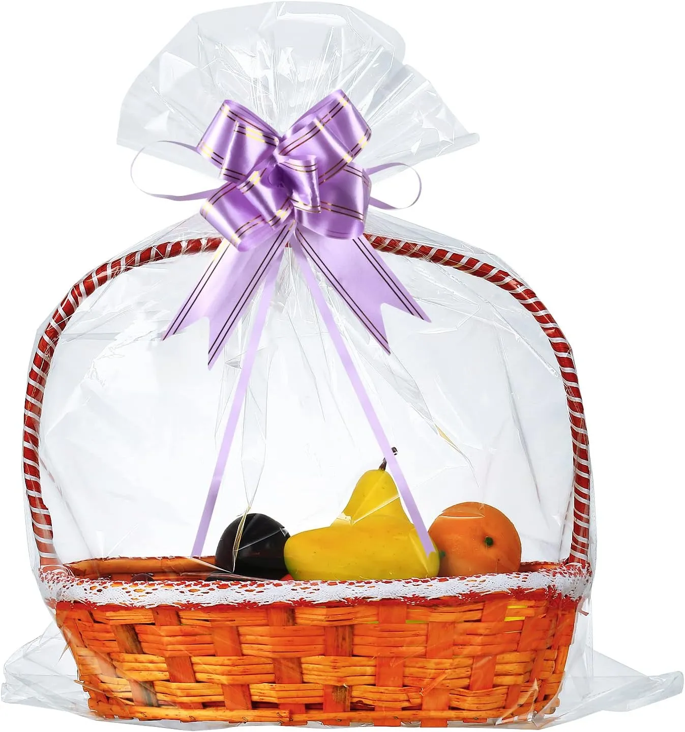 50 Packs Large Cellophane Bags 24" x 30" Clear Cellophane Gift Basket Wraps Extra-large 2.3 Mil Thick Clear Cello Bags for Fruit Basket, Gift Wrap, Treats, Arts and Crafts, 50ct Ribbon Bows
