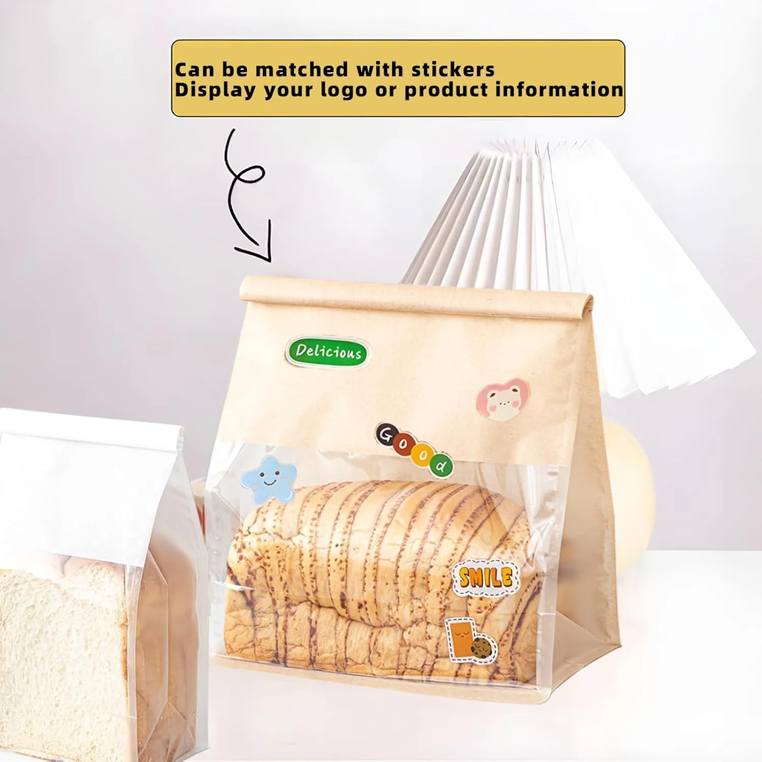 50 Pcs 8.6 Inch Bread Bags with Tin Tie, Large Loaf Bags Made Of Brown Cotton Paper, Storage Packing Bag with Clear Window for Bakery, Cafe, Homemade Bread