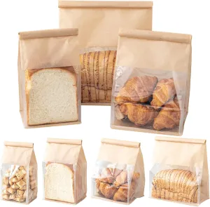 50 Pcs 8.6 Inch Bread Bags with Tin Tie, Large Loaf Bags Made Of Brown Cotton Paper, Storage Packing Bag with Clear Window for Bakery, Cafe, Homemade Bread