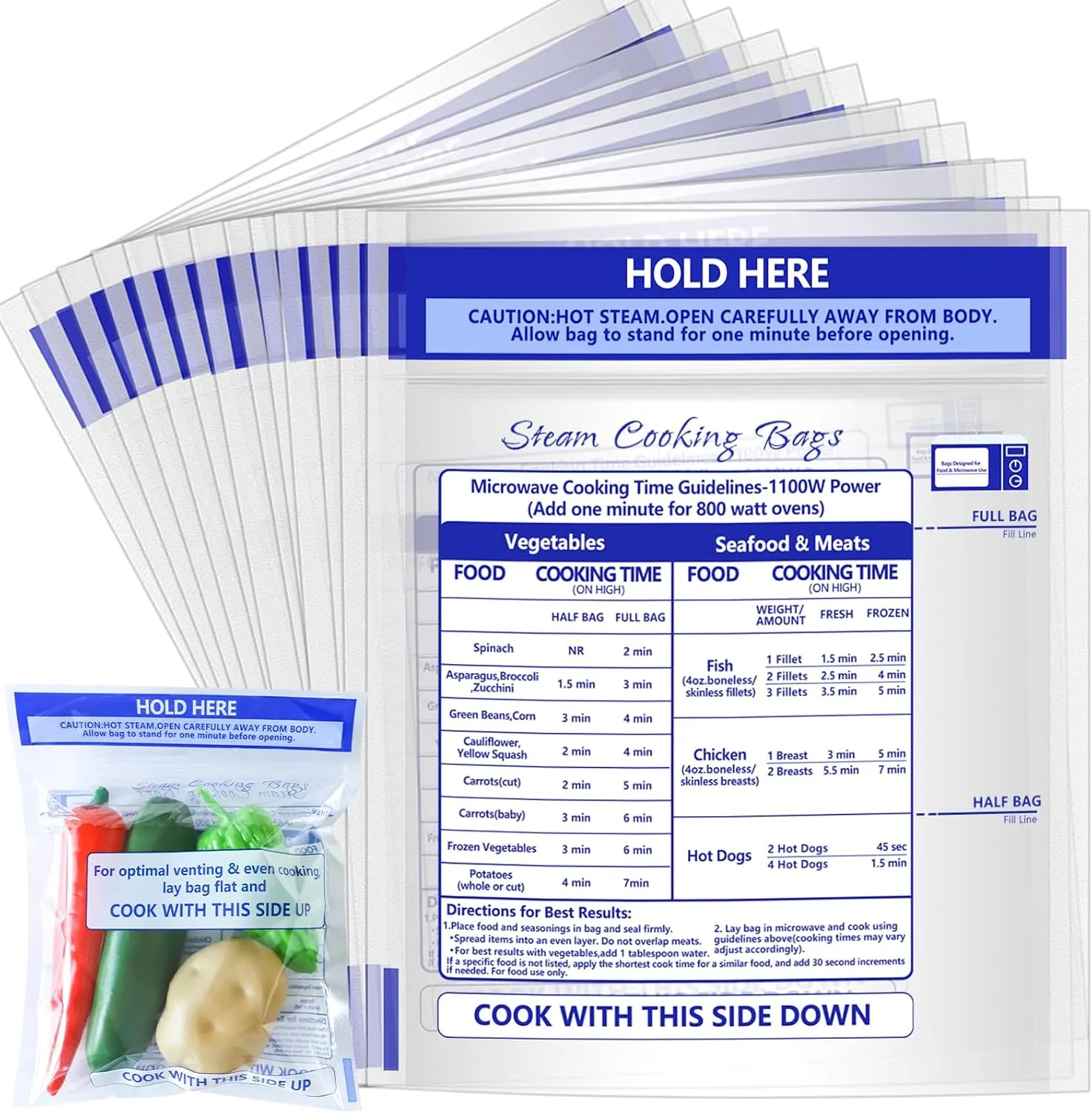50 Pcs Microwave Steamer Bags 7.9 X 8.6 Inch Zipper Steam Cooking Bags Reusable Microwave Cooking Bag for Vegetables Potatoes and Meat (50)