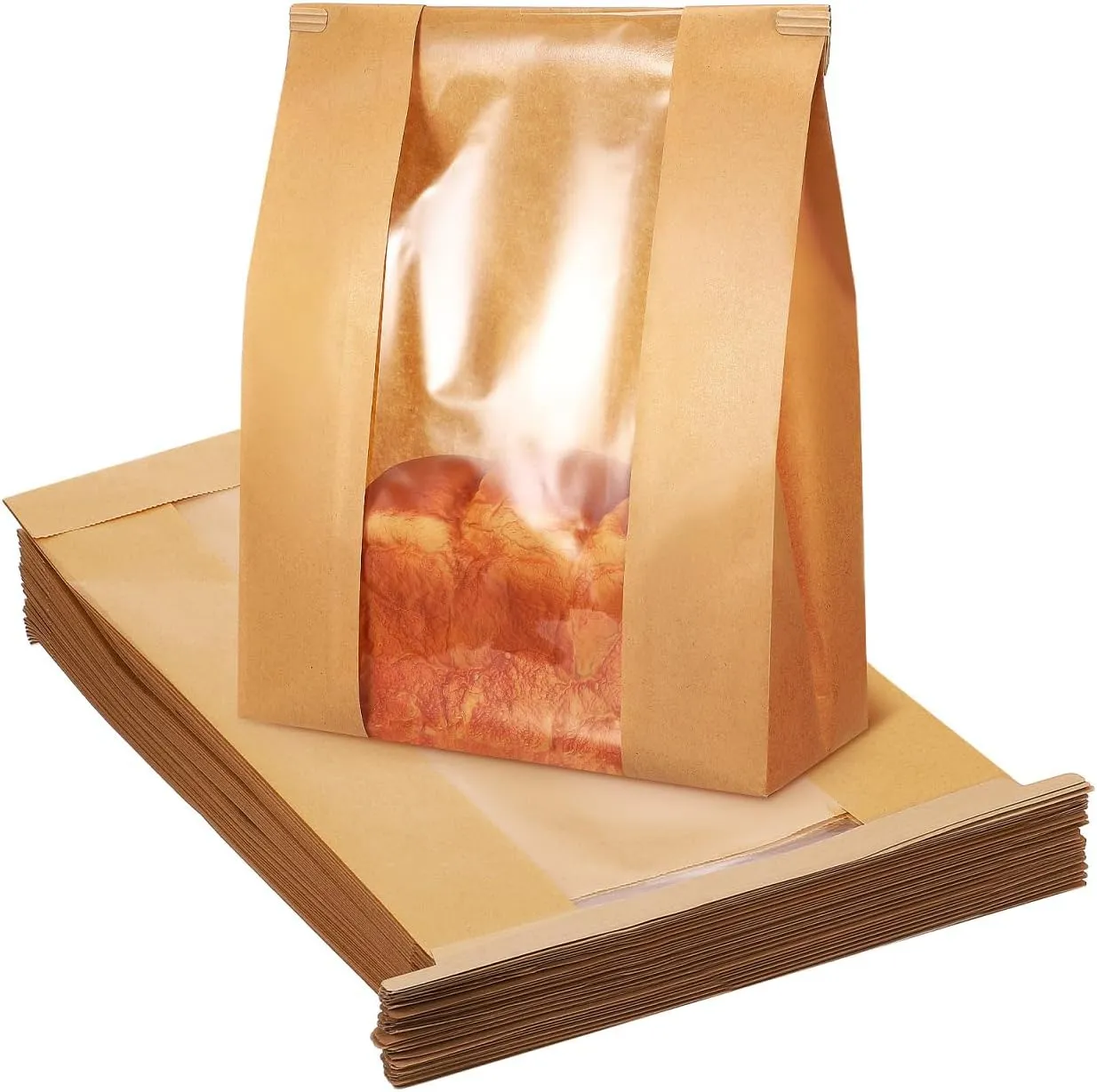 50 Pcs Paper Bread Bags: Kraft Paper Bread Loaf Bags with Window Tin Tie Tab Lock Bags Toast Bags for Bread Cookies Coffee Beans