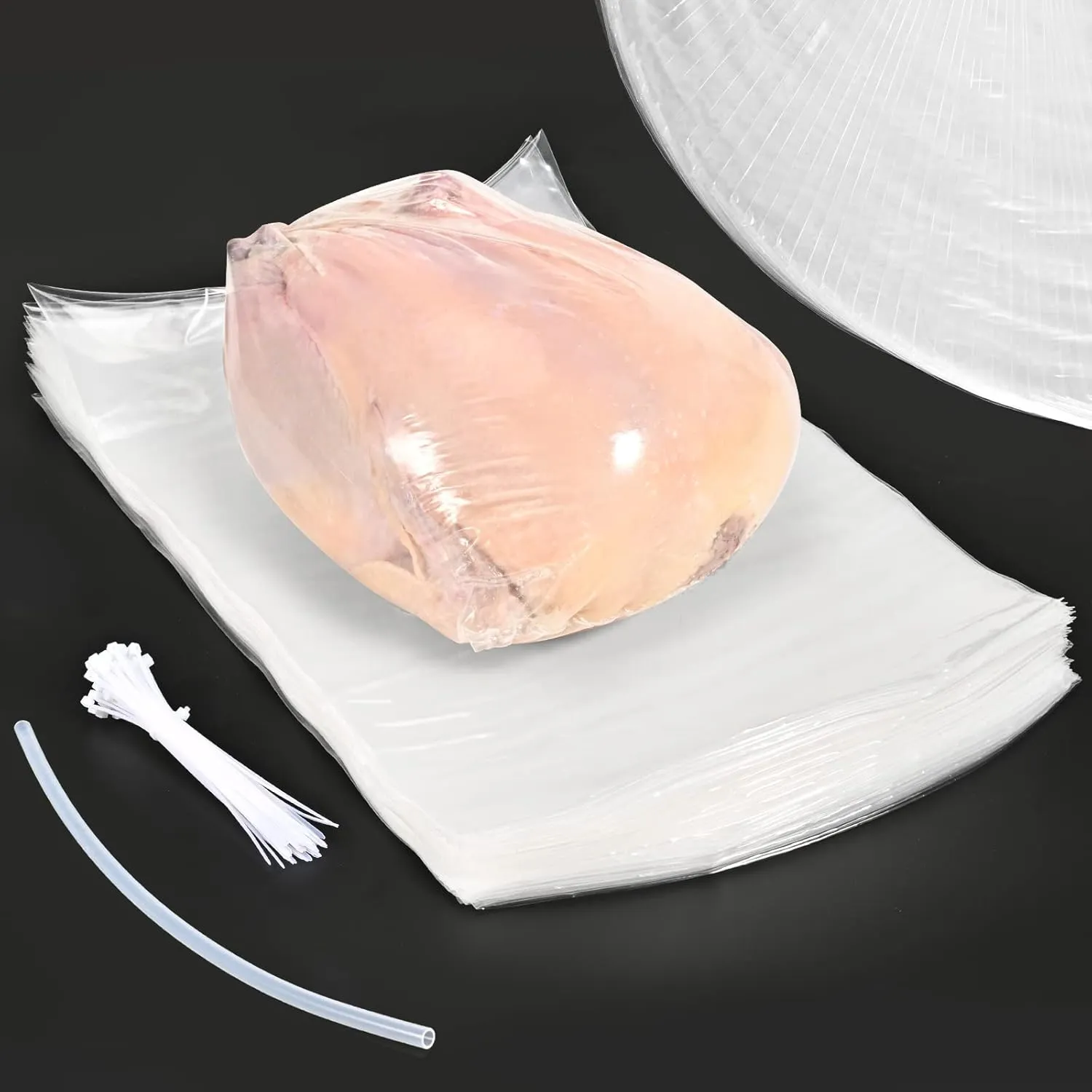50 Pcs Poultry Shrink Bags, 10x16 Inch Chicken Shrink Wrap Bags, BPA/BPS Free Heat Shrink Bag for Food Storage and Keeping Fresh, Include Silicone Straw and 50 Zip Ties