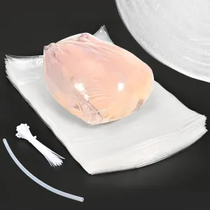 50 Pcs Poultry Shrink Bags, 10x16 Inch Chicken Shrink Wrap Bags, BPA/BPS Free Heat Shrink Bag for Food Storage and Keeping Fresh, Include Silicone Straw and 50 Zip Ties