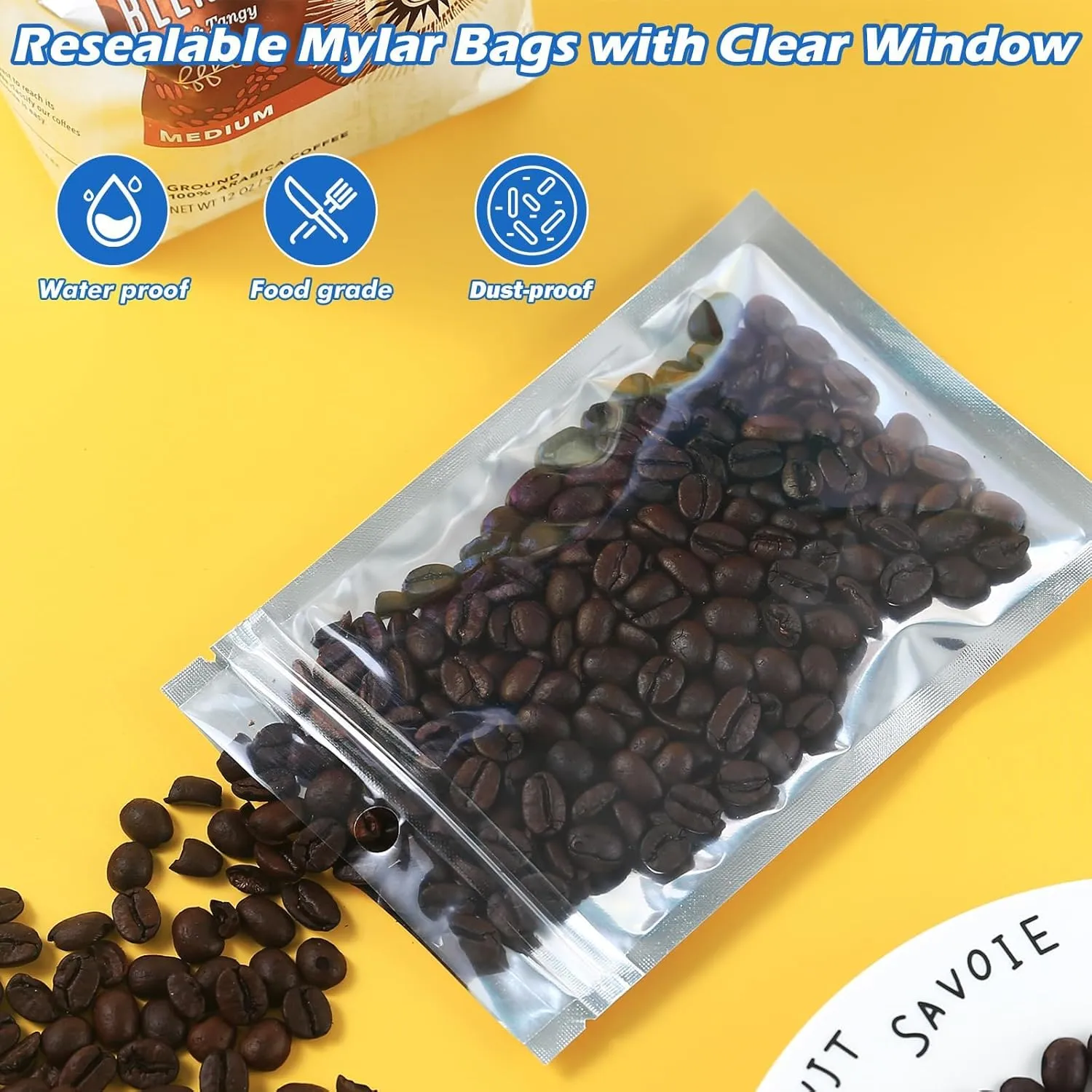 500-Pack Reclosable Small Mylar Bags for Food Storage 3.3" x 5.5" Ziplock Pouch Bags Bulk Resealable Smell Proof Aluminum Silver Foil Bag with Clear Window Kitchen Storage Organizer Edible Packaging