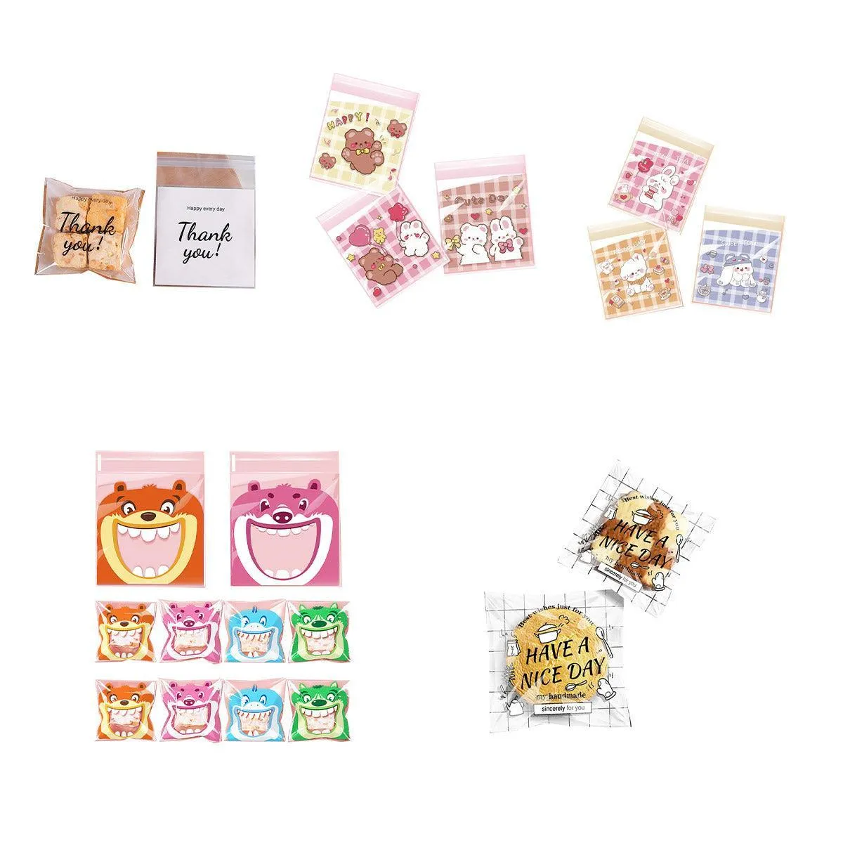 500 Pack Self Adhesive Cookie Packaging Bags Vibrant Designs OPP Material