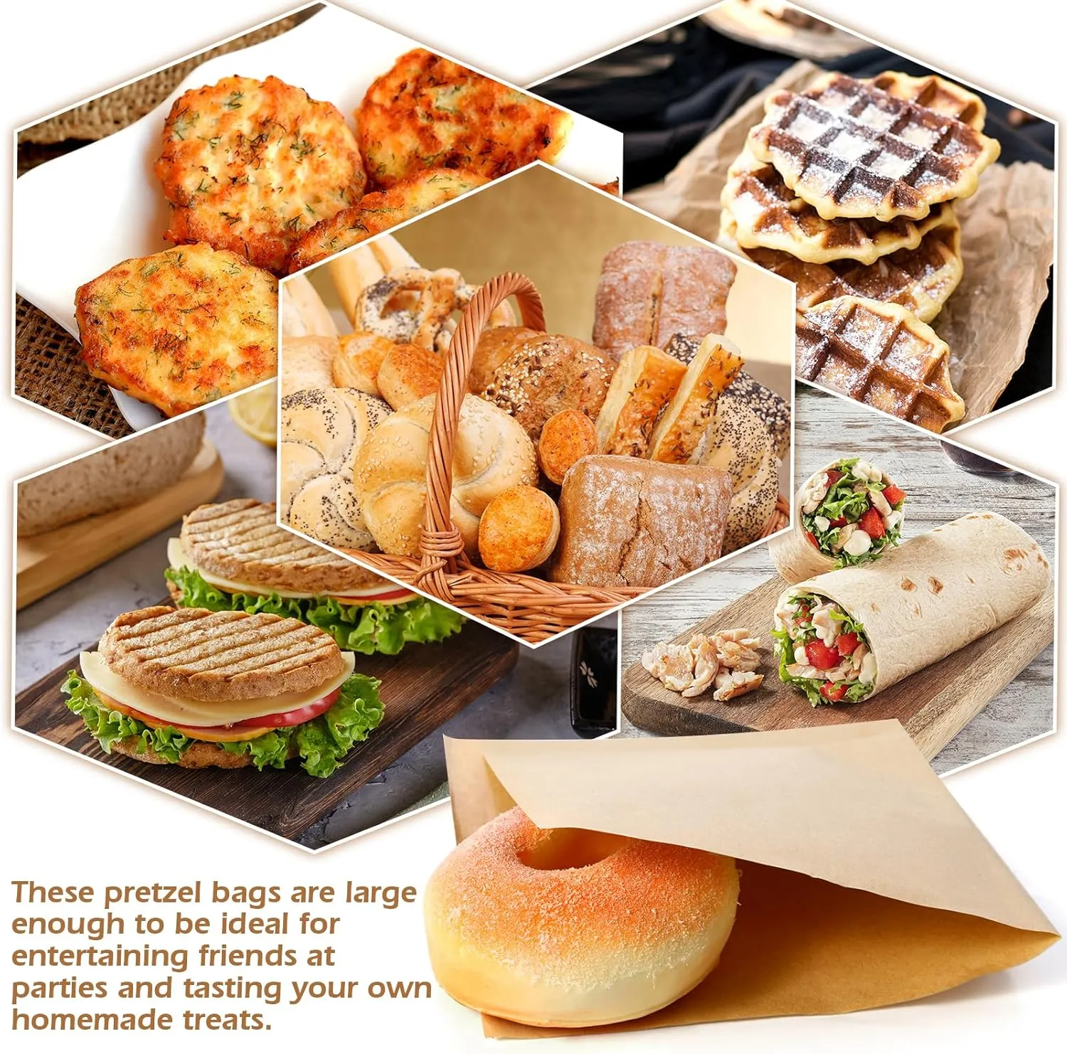 500 Pcs Pretzel Bags 7” x 7” Soft Pretzel Bags Pretzels Individual Bags Pretzel Bags Deli for Stands Double Open Snack Bags for Food Snack Cookie Pretzel Packaging(500, 7 * 7inch)