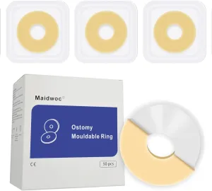 50Pcs 2mm Moldable Ostomy Barrier Rings - Medical Grade Hydrocolloid Adhesive, Waterproof Leak for Better Seal - Idea for Colostomy Stoma Bags