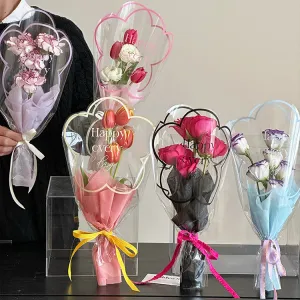 50pcs Transparent Flower Shaped Bouquet Bags
