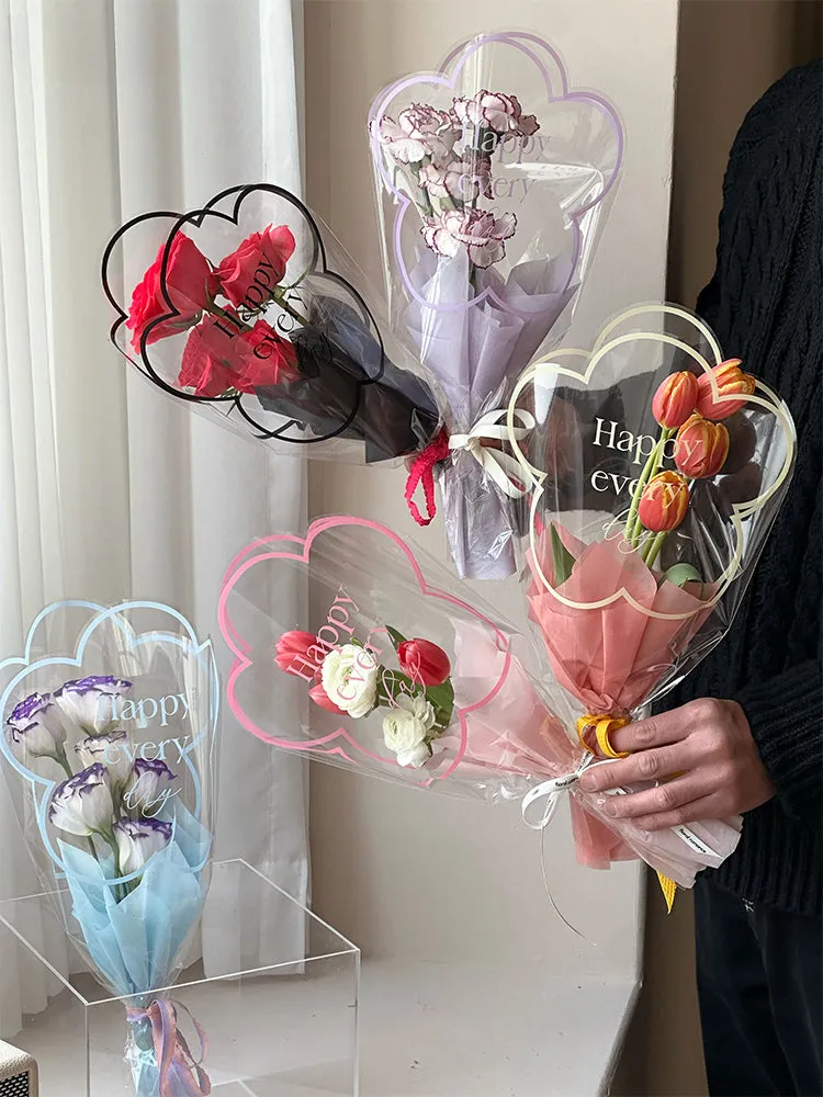 50pcs Transparent Flower Shaped Bouquet Bags