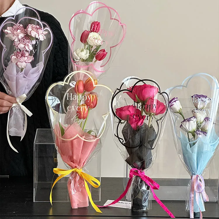 50pcs Transparent Flower Shaped Bouquet Bags