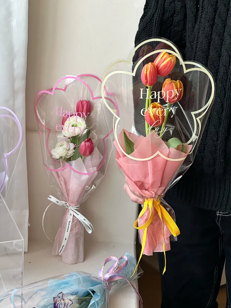 50pcs Transparent Flower Shaped Bouquet Bags