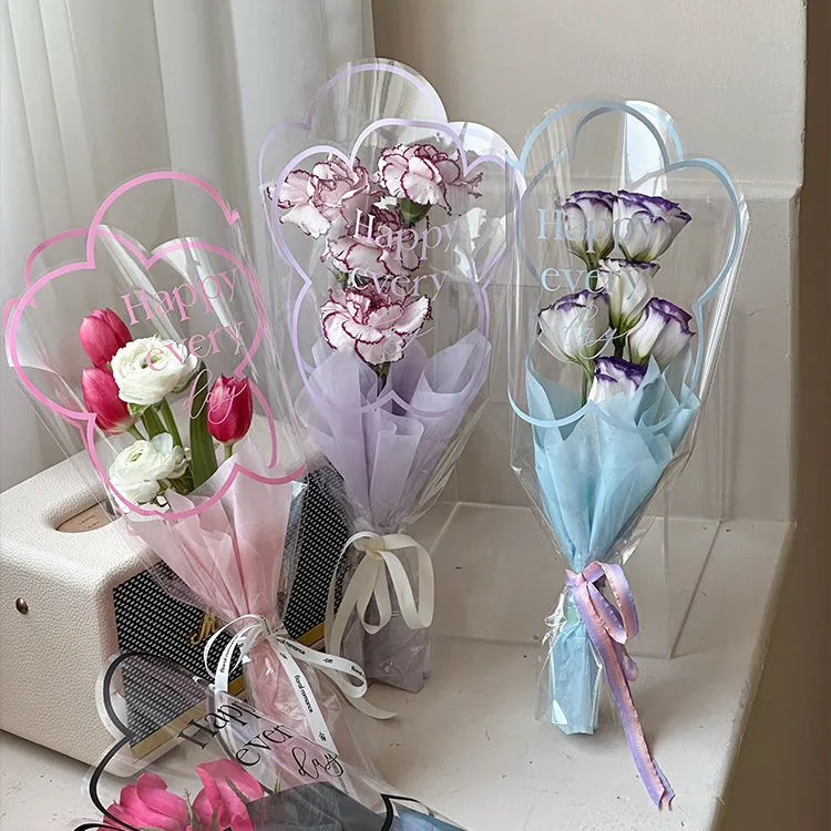 50pcs Transparent Flower Shaped Bouquet Bags