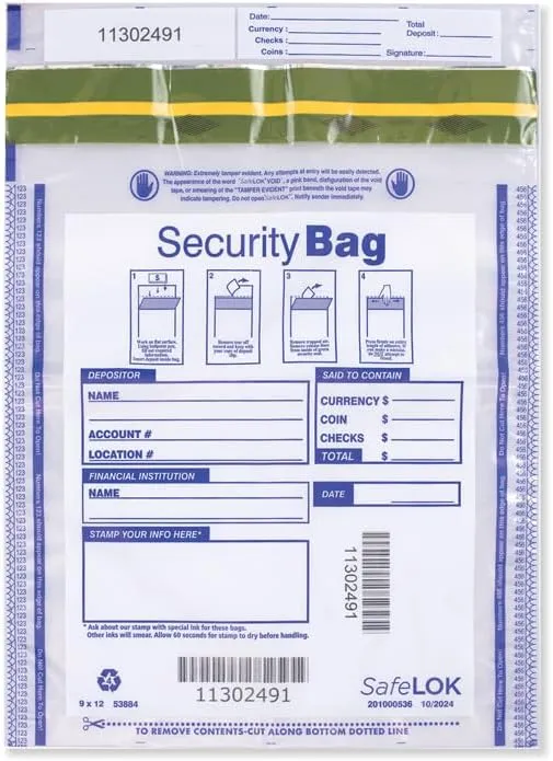 5Forms Dual Pocket Deposit Bag Clear 9 x 12" - QTY 100 BAGS