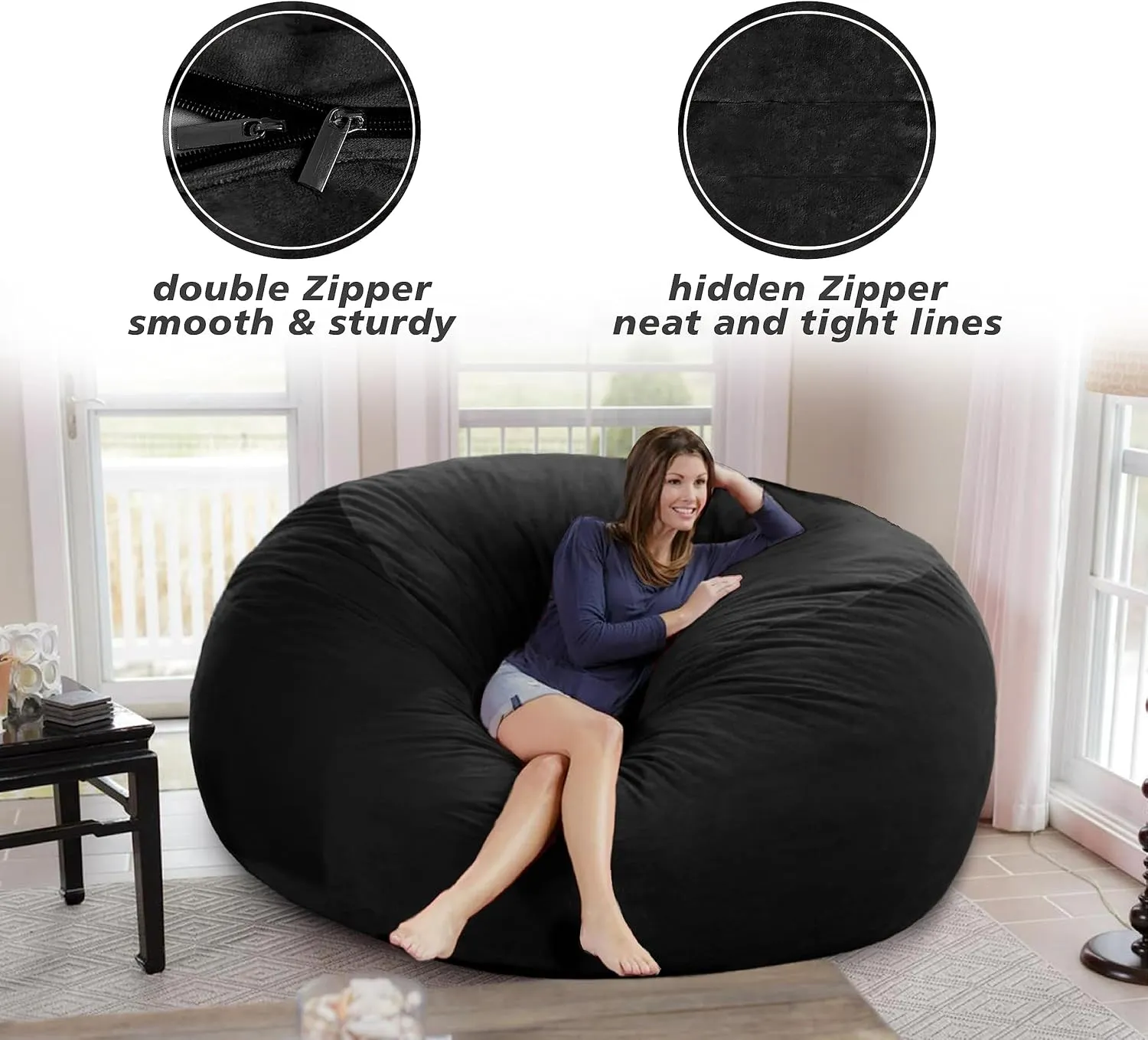 5FT Large Bean Bag Chair Cover - Soft Fluffy Dutch Velvet Bean Bag Bed (No Filling, Cover Only), Comfy 5FT Bean Bag Cover, Oversized Lazy Sofa Cover