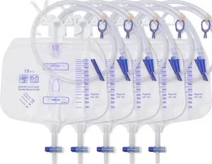 5PCSCatheter Bags for Men,2000MLUrinary Drainage Bag,Reusable Urine Bag,Lengthened Catheters Tude,with Anti-Reflux Chamber Clips and Hanging Hook,Professional Urinary Bag for Incontinence
