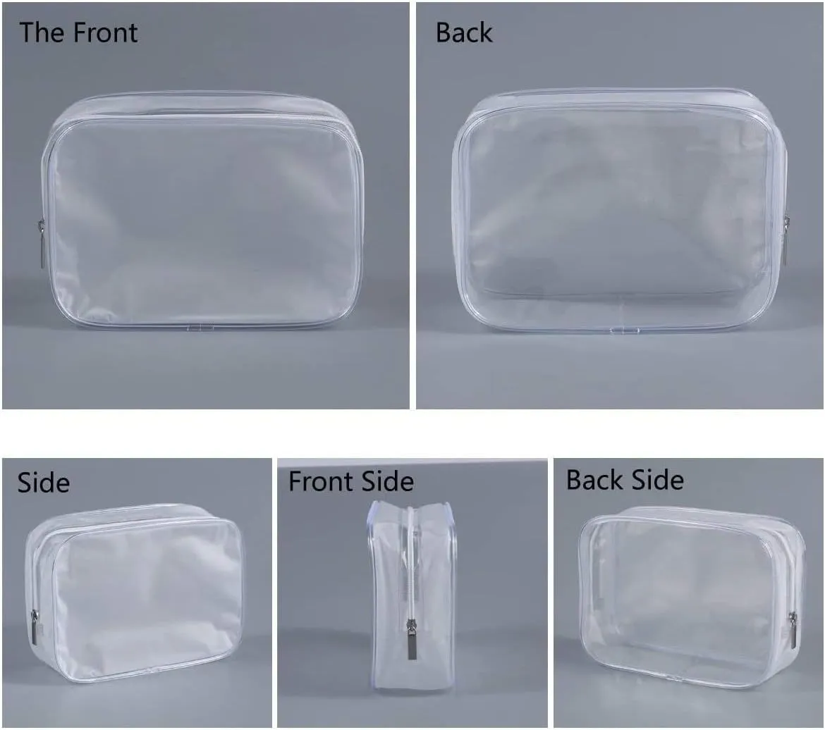 6 Pack Clear Toiletry Carry Pouch with Zipper Portable Plastic Waterproof Cosmetic Bag TSA Approved for Vacation Travel Bathroom and Organizing (White, Large)