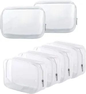 6 Pack Clear Toiletry Carry Pouch with Zipper Portable Plastic Waterproof Cosmetic Bag TSA Approved for Vacation Travel Bathroom and Organizing (White, Large)
