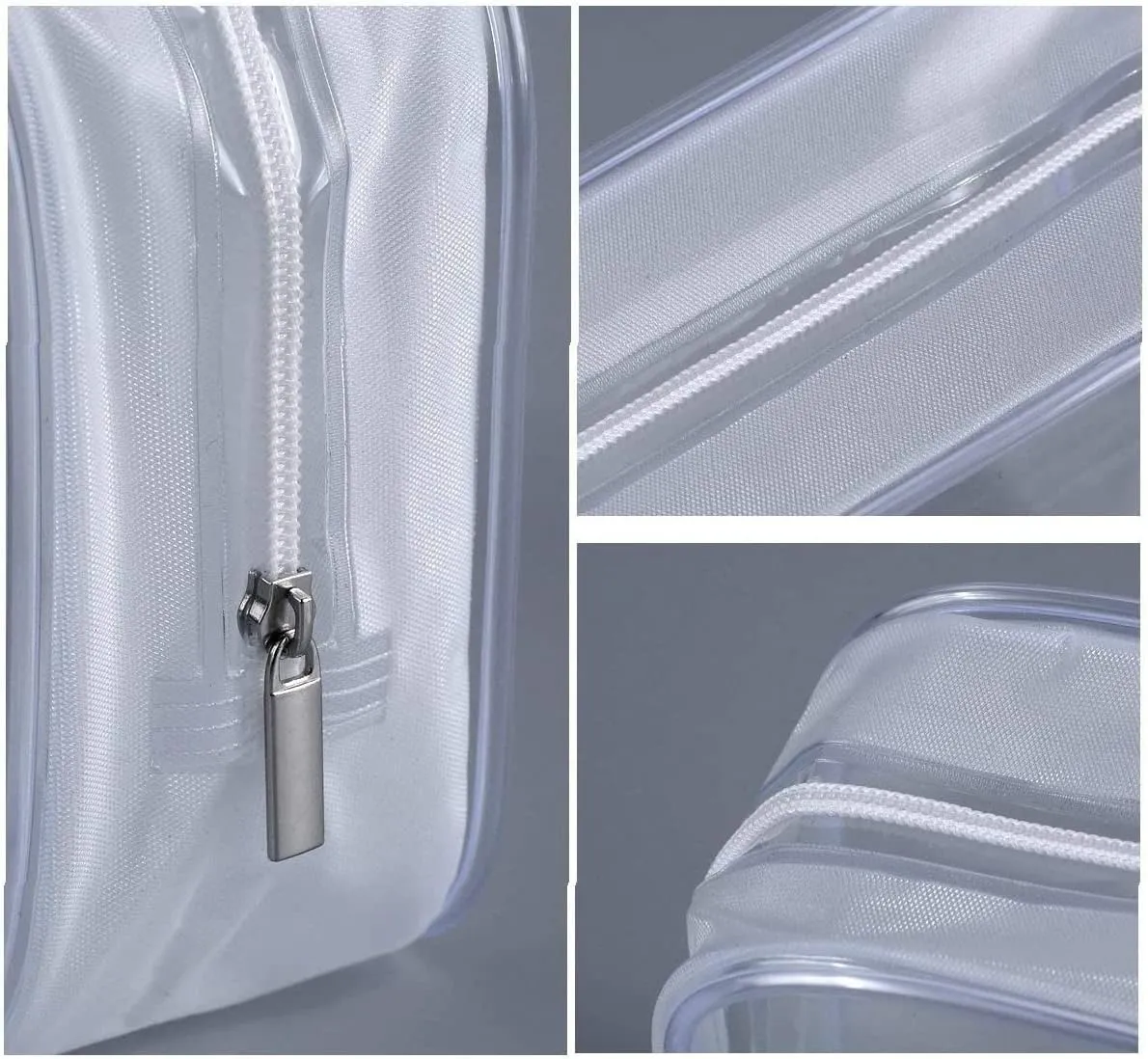 6 Pack Clear Toiletry Carry Pouch with Zipper Portable Plastic Waterproof Cosmetic Bag TSA Approved for Vacation Travel Bathroom and Organizing (White, Large)