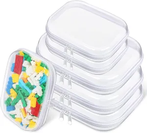 6 Pcs Clear Hard Zipper Case Hard-Sided Premium Storage Case Plastic Clear Hard Shell Zipper Pouch Portable Travel Organizer Box for Building Blocks Puzzles Cosmetics Makeup Pencil (White)