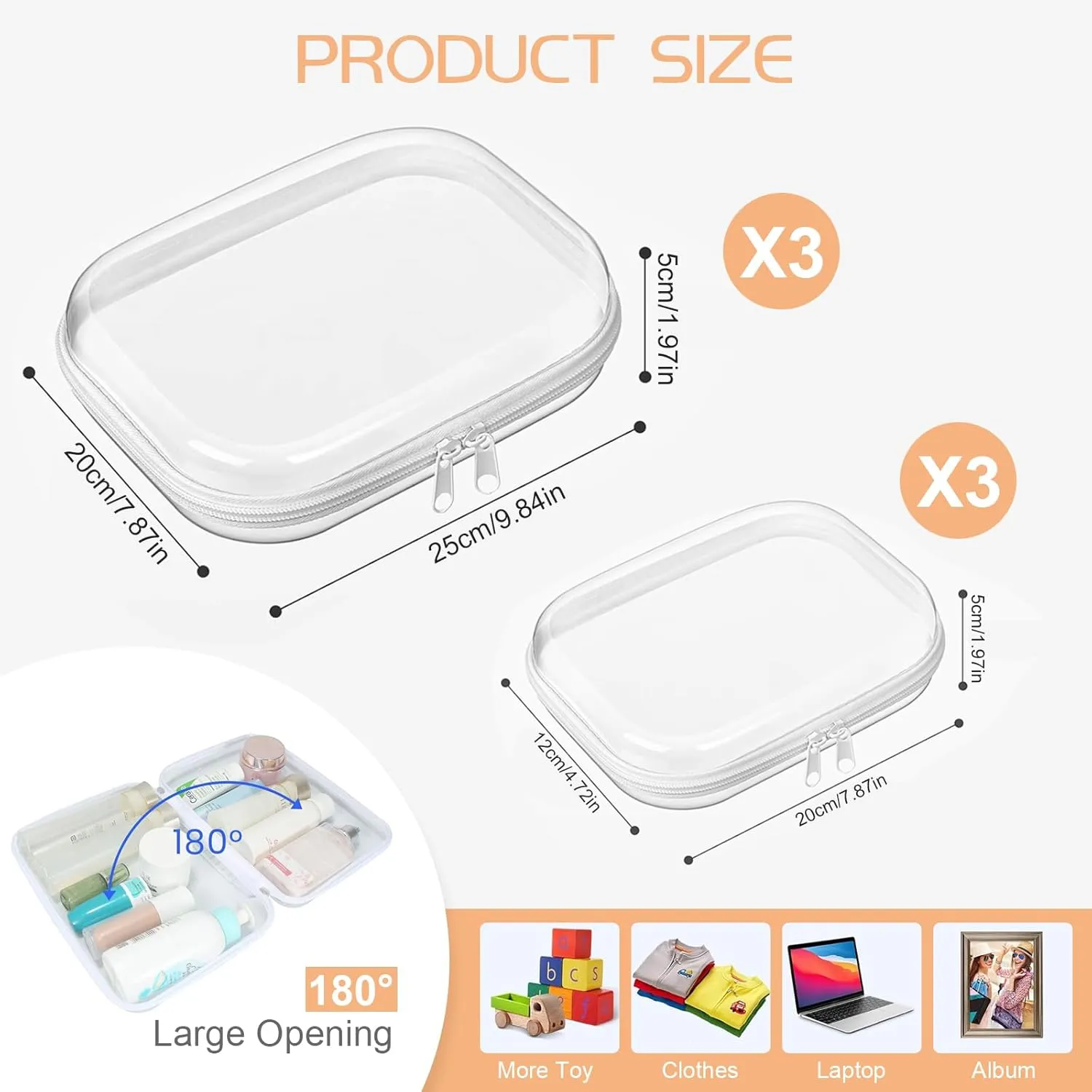 6 Pcs Clear Hard Zipper Case Hard-Sided Premium Storage Case Plastic Clear Hard Shell Zipper Pouch Portable Travel Organizer Box for Building Blocks Puzzles Cosmetics Makeup Pencil (White)