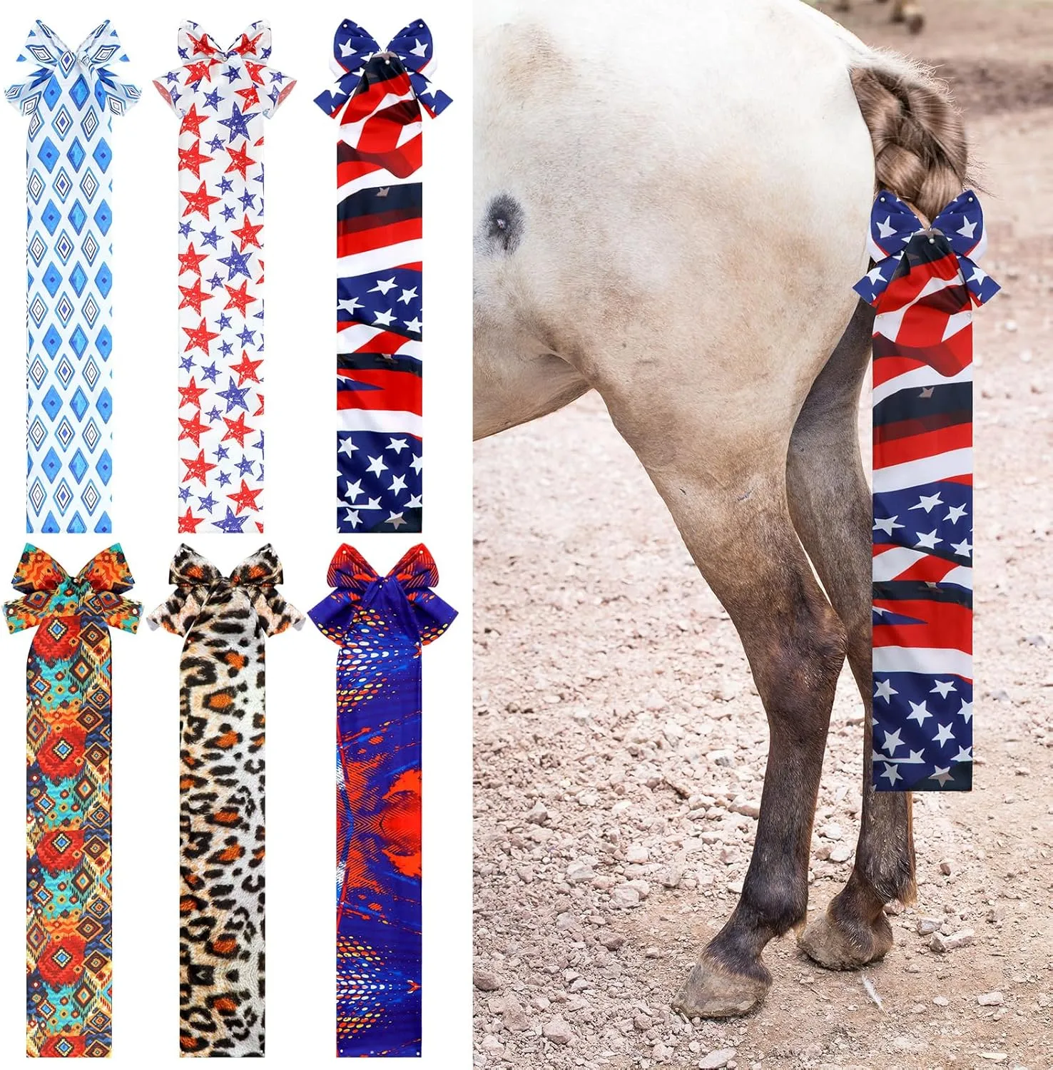 6 Pcs Horse Tail Bag Breathable Guard Slip on Horse Tail Wrap 2 Strand Closure Straps Grooming Supplies to Keep from Dirt Breakage Rubbing 6 Designs(Aesthetic Style)