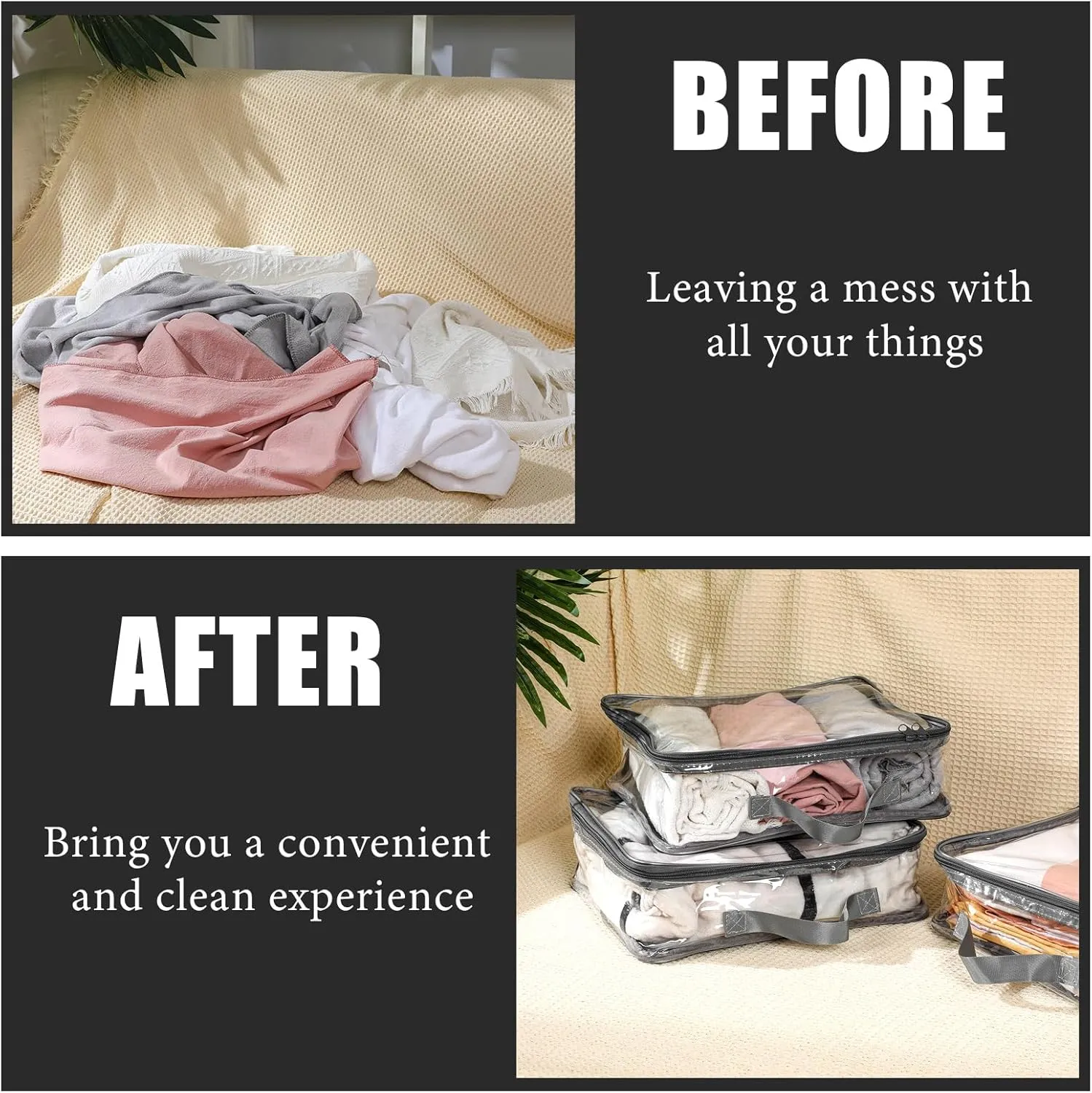 6 Pieces Large Clear Travel Packing Cube Clear Vinyl Zippered Storage Bags See Through Moving Bag PVC Multipurpose Pouch with Handle for Suitcase Shirts Dress Storage (Gray, 11.8 x 10.2 x 3.9 Inch)
